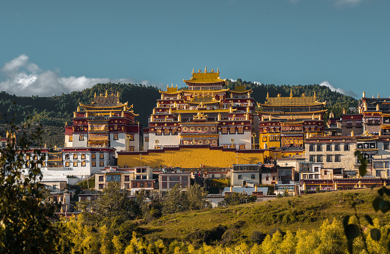 Songzanlin Monastery in Shangri-La, golden roofs and white walls of the Tibetan monastery complex